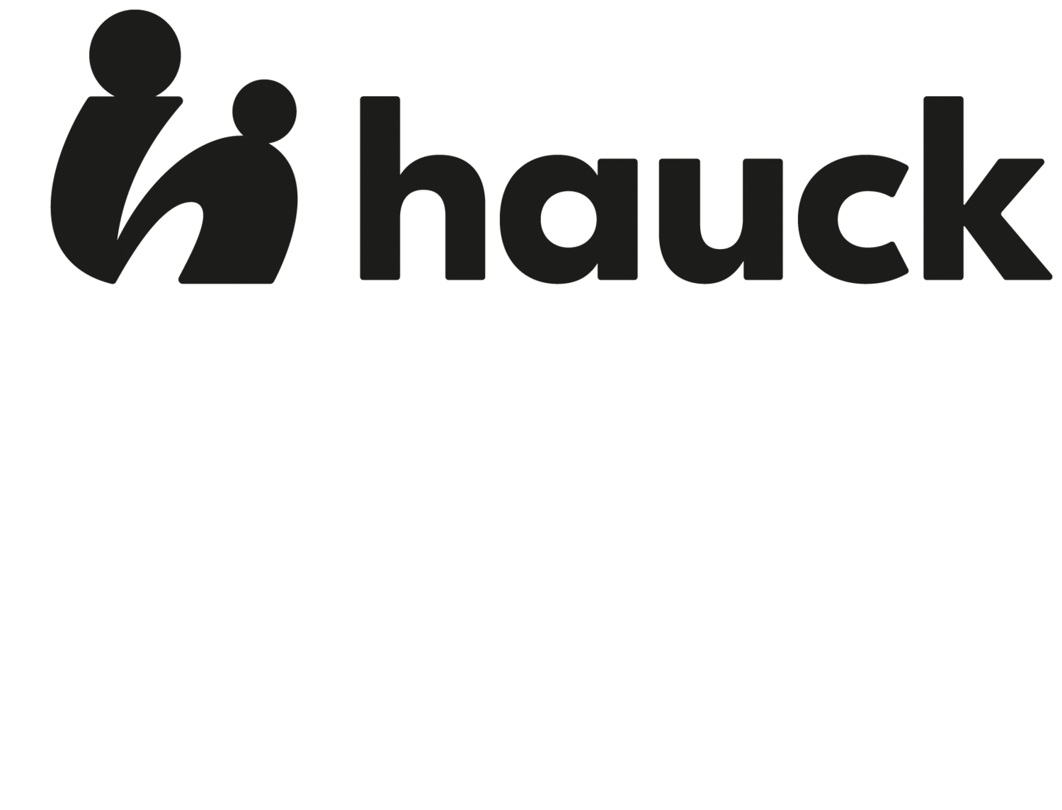 Logo con figure umane stilizzate e la parola 'hauck' in due varianti di colore.