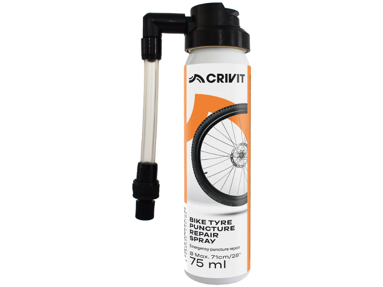 Spray riparatore forature per pneumatici da bicicletta, 75 ml, per pneumatici fino a 71 cm/28'.