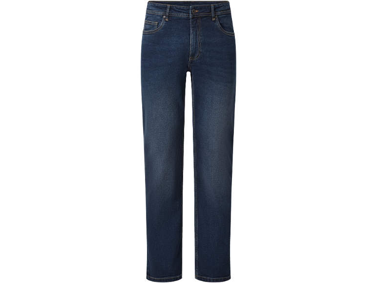 Jeans da uomo blu scuro a gamba dritta con cinque tasche.