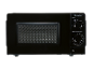 Forno a microonde nero con due manopole rotanti per potenza e timer.