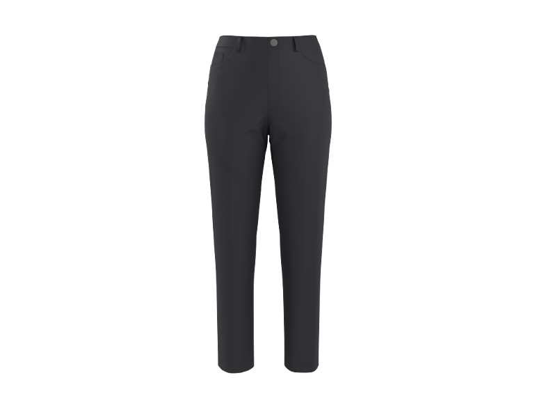 Pantaloni da donna grigio scuro con tasche e bottone.