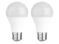 Due lampadine LED bianche con attacco a vite Edison su sfondo nero.