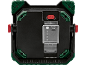 Lampada da lavoro LED ricaricabile con porta USB e indicatore batteria, nera e verde.