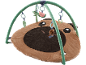 Tappeto gioco per neonati a forma di orso marrone con arco verde e giocattoli pendenti.