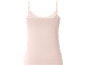 Canotta da donna rosa chiaro con spalline sottili e bordo in pizzo.