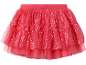 Gonna in tulle rosa con paillettes argentate, balze e vita elasticizzata.