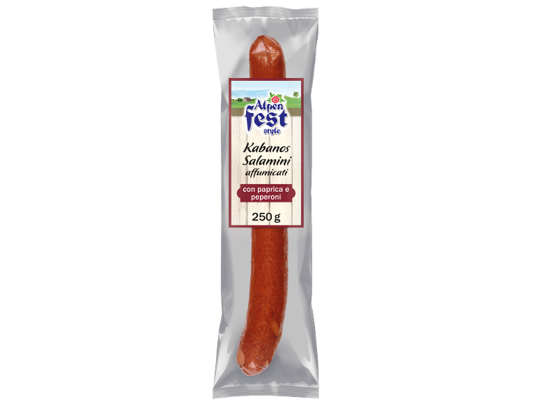 Confezione di salamini kabanos affumicati con paprika e peperoni, 250 g.