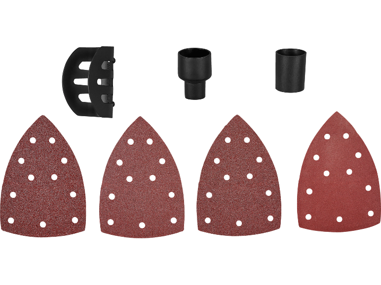 Set di fogli di carta vetrata triangolari e adattatori per la polvere per utensili elettrici.