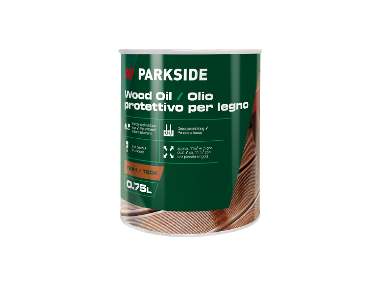 Olio protettivo per legno Teak/Teck, 0,75L, per interni ed esterni, penetra a fondo, ca. 11m² con una passata.