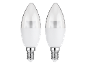 Due lampadine LED a forma di candela con attacco a vite.