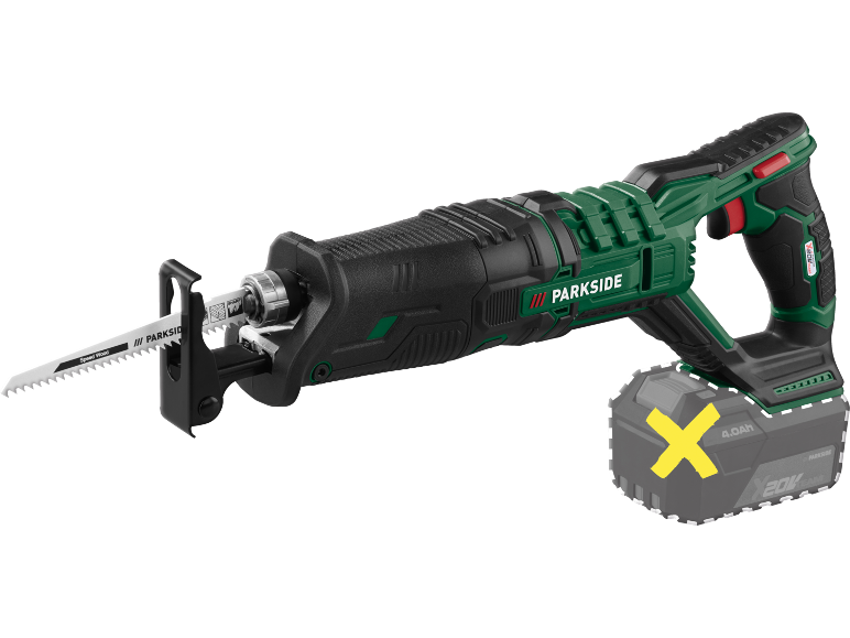 Sega a sciabola a batteria verde e nera con lama per legno, senza batteria.