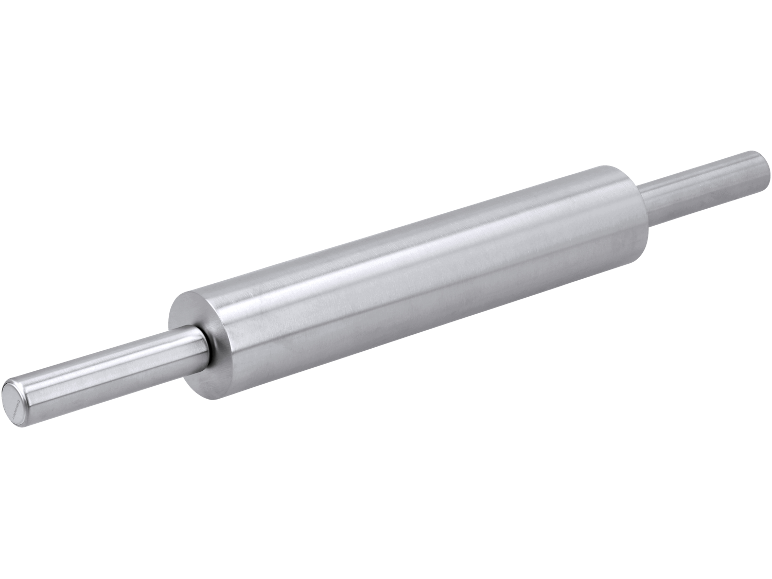 Mattarello in metallo con manici, su sfondo nero.