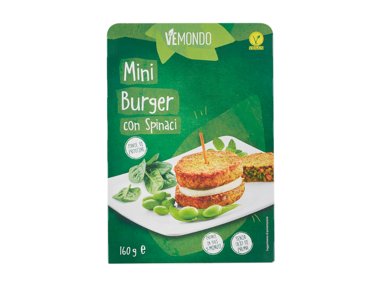 Mini burger con spinaci, vegani, pronti in 5 minuti, senza olio di palma.
