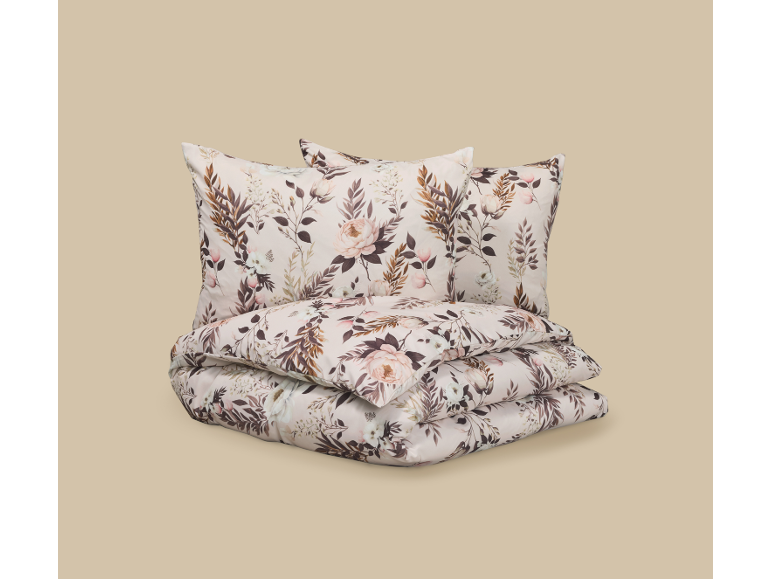 Set di biancheria da letto con motivo floreale, include due cuscini e due piumoni.