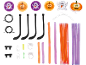 Kit di Halloween con accessori per bastoncini luminosi, inclusi fantasmi e zucche.