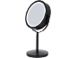 Specchio cosmetico rotondo nero con illuminazione a LED e base di supporto