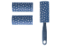 Rullo levapelucchi con manico blu e due ricariche a pois bianchi.