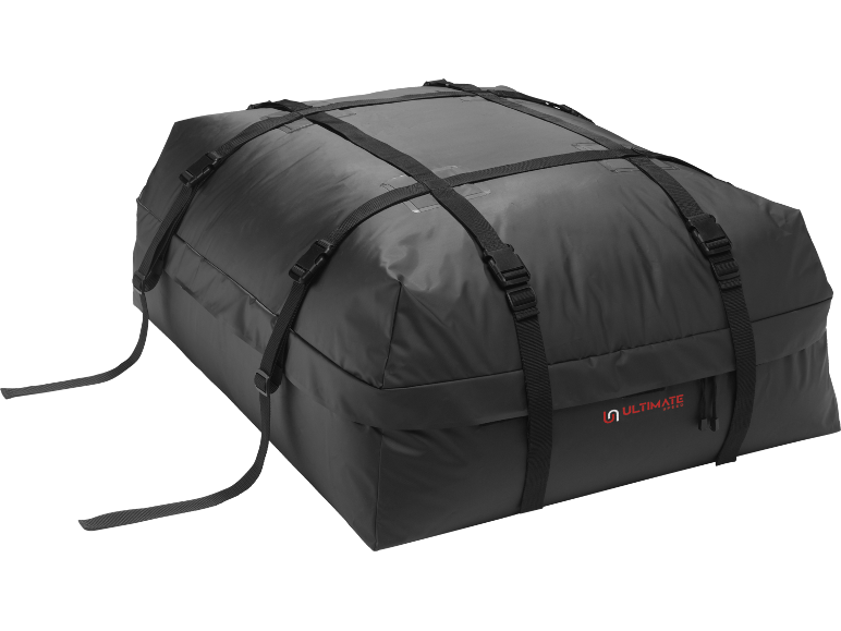 Borsa da tetto per auto nera impermeabile con cinghie e fibbie.