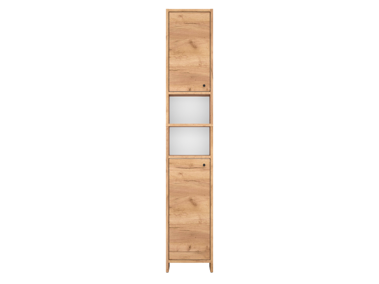 Armadio alto in legno con due ante e un vano aperto.