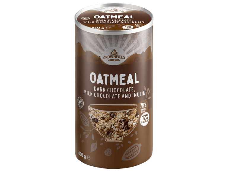 Fiocchi d'avena con cioccolato fondente, cioccolato al latte e inulina, 450 g.