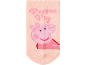 Calzini rosa con il personaggio di un maialino e la scritta 'Peppa Pig'.