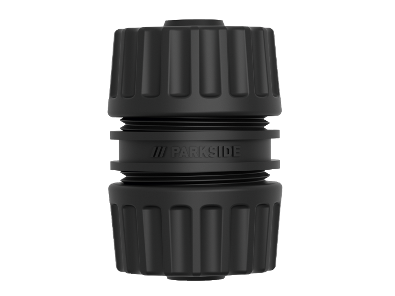 Connettore per tubo nero con filettatura e logo in rilievo