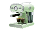 Macchina da caffè espresso retrò verde chiaro che prepara due tazze di caffè.