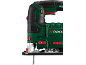 Seghetto alternativo elettrico verde con dettagli neri e rossi, primo piano.