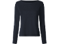 Maglietta a maniche lunghe blu scuro da donna con scollo a barca.