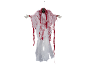Decorazione di Halloween appesa di uno scheletro con occhi rossi e abito bianco/rosso.