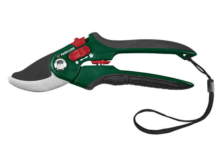 Cesoie da potatura verdi con manici neri e blocco rosso, con le iscrizioni HG08511 e IAN 470334_2401