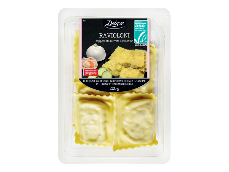 Ravioloni con capesante, zucchine e burrata