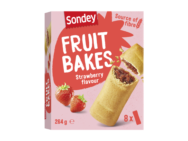 Scatola di dolcetti alla frutta al gusto fragola, fonte di fibre, 8 pezzi, 264g.