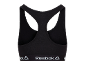 Reggiseno sportivo nero con schiena a vogatore e fascia elastica con logo.