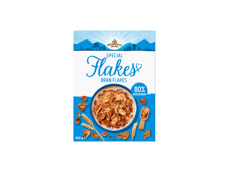 Scatola di fiocchi di crusca, 80% integrale, 500 g.