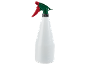 Flacone spray in plastica bianca con grilletto rosso e ugello verde, con scala graduata.