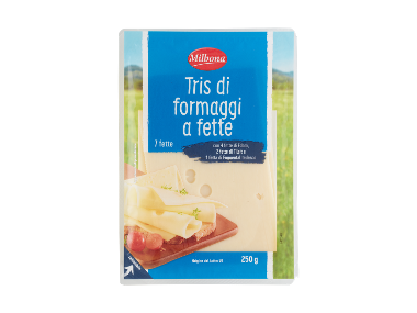 Tris di formaggi a fette Milbona in offerta da Lidl