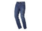 Jeans da lavoro blu con tasche laterali e dettagli di cucitura.