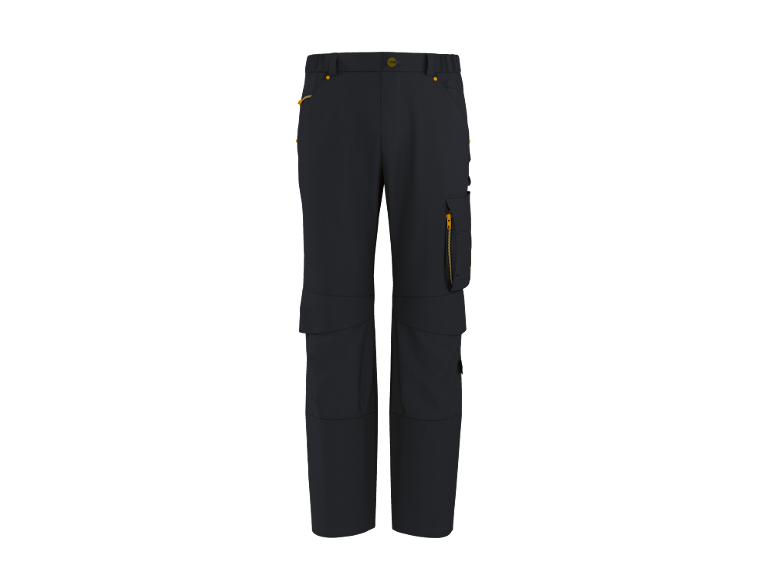Pantaloni da lavoro blu scuro con cerniere e tasche gialle