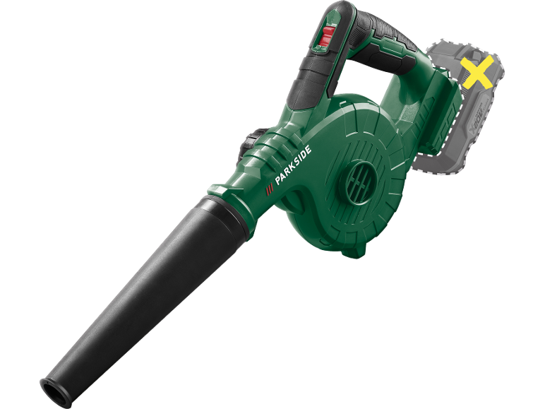 Soffiatore per foglie a batteria verde, batteria non inclusa.