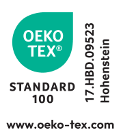 Sigillo OEKO-TEX STANDARD 100, numero 17.HBD.09523 Hohenstein.