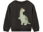 Felpa grigio scuro con stampa di dinosauro che indossa un cappellino.