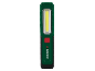 Lampada da lavoro LED verde con pulsante di accensione rosso.