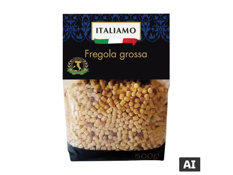 Confezione di pasta ITALIAMO Fregola grossa 500g. [immagine generata dall'IA]