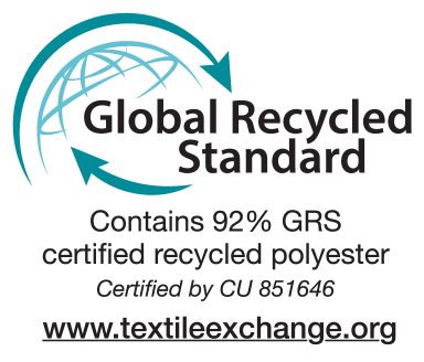 Etichetta Global Recycled Standard: Contiene 92% poliestere riciclato certificato GRS, CU 851646.