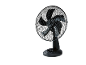 Ventilatore da tavolo nero con griglia metallica e pulsanti di velocità
