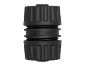Connettore per tubo nero con filettatura e logo in rilievo