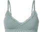 Reggiseno senza cuciture a costine verde chiaro con dettagli in pizzo.