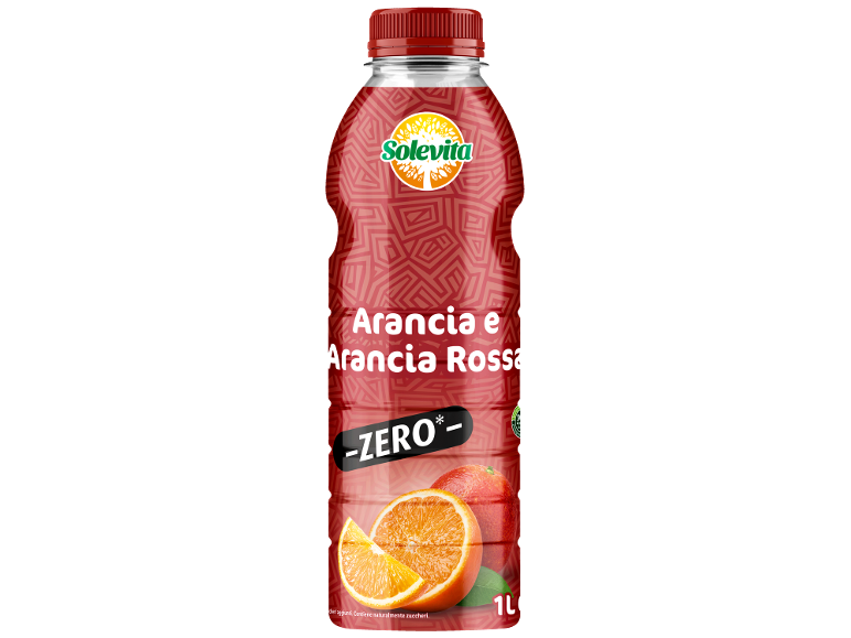 Bottiglia di succo d'arancia e arancia rossa senza zuccheri aggiunti.
