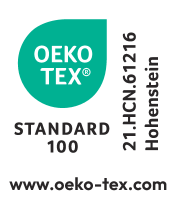 Sigillo di certificazione Standard 100 con numero 21.HCN.61216 Hohenstein.